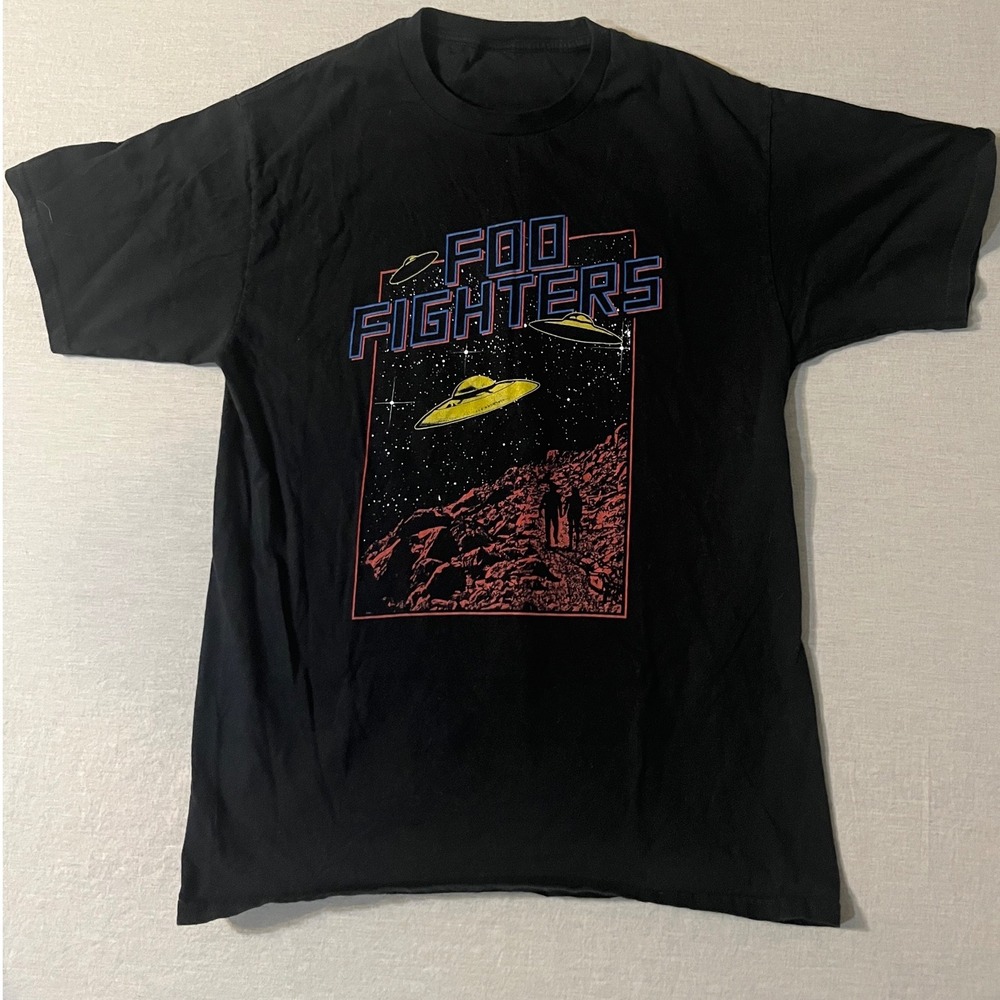 Foo Fighters Mens Graphic T-Shirt Black UFO Alien Sci-Fi Rock Band Tee Size S/M